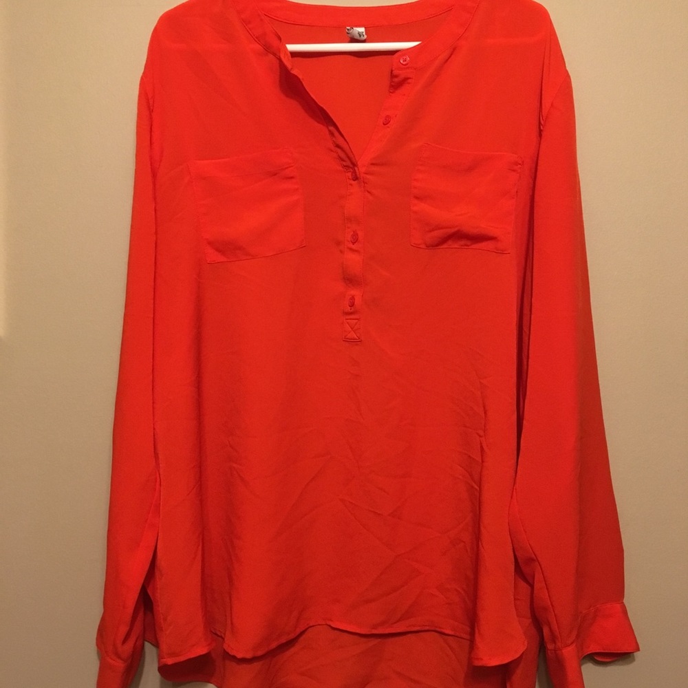 Old Navy Bright Red Long Sleeve Blouse